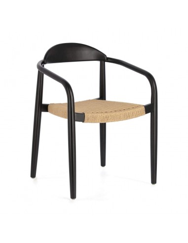 GLYNIS Silla de madera maciza de eucaliptus acabado negro .