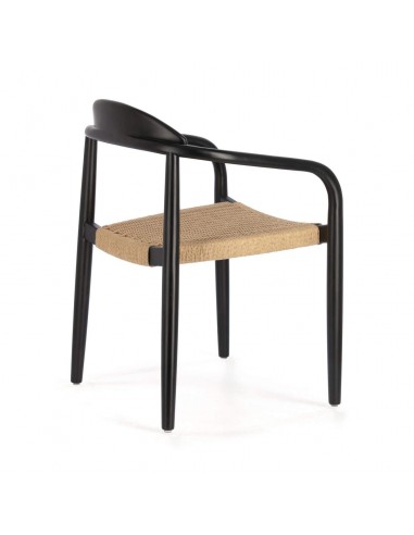 GLYNIS Silla de madera maciza de eucaliptus acabado negro .