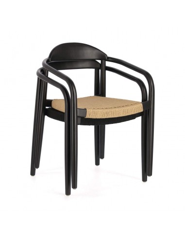 GLYNIS Silla de madera maciza de eucaliptus acabado negro .