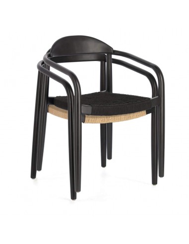 GLYNIS Silla de madera maciza de eucaliptus acabado negro .