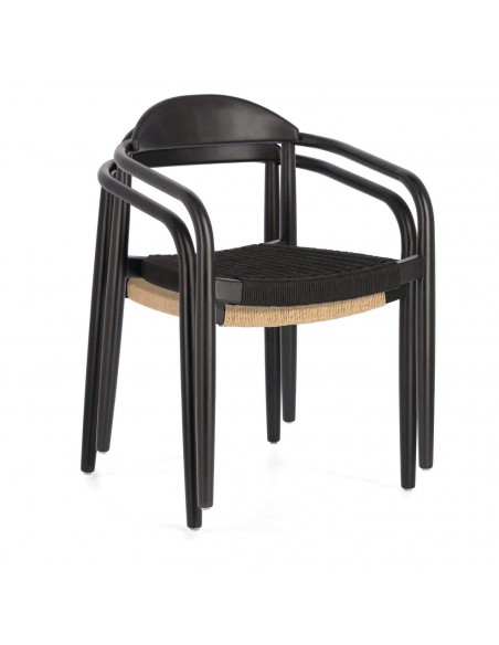 GLYNIS Silla de madera maciza de eucaliptus acabado negro .