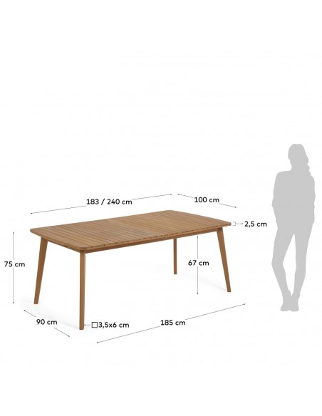 Mesa extensível ao ar livre Hanzel madeira maciça 100% eucalipto 183 (240) x 100 cm.