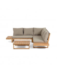 Set Flaviina de sofá rinconero 5 plazas y mesa de madera maciza acacia 100%. 2