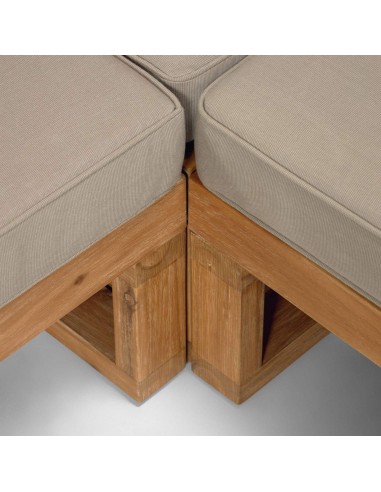 Set Flaviina de sofá rinconero 5 plazas y mesa de madera maciza acacia 100%.