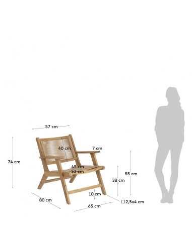 Sillón para exterior, Geralda madera maciza acacia 100% con acabado natural u oscuro.