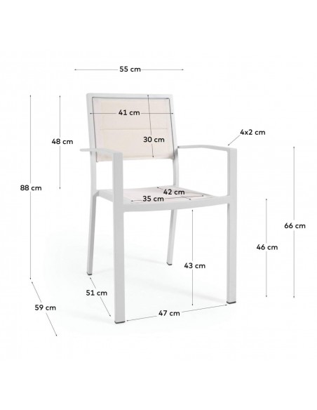 Silla exterior Sirley, aluminio y textilene blanco o negro. Silla exterior Sirley, aluminio y textilene blanco o negro.