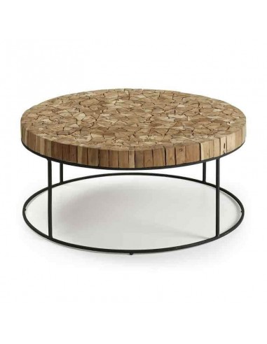 Mesa lateral étnica OLOS 80, tampo em teca, estrutura metálica.