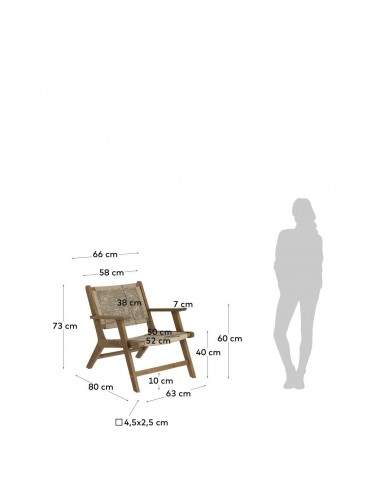 Sillón para exterior, Geralda madera maciza acacia 100% con acabado natural u oscuro.