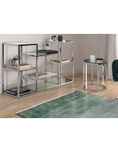 Mesa lateral Hexá 51x 49, vidro e aço inox. 2