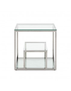 Mesa Auxiliar De Diseño Falky 55x55, Cristal y acero inox. 2