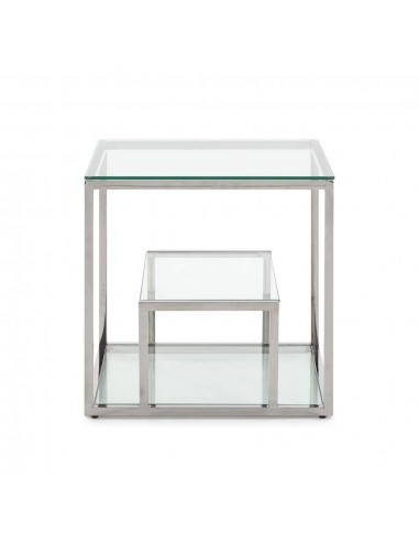 Mesa Lateral Do Design Falky 55x55, vidro e aço inox.