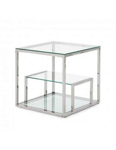 Mesa Auxiliar De Diseño Falky 55x55, Cristal y acero inox.