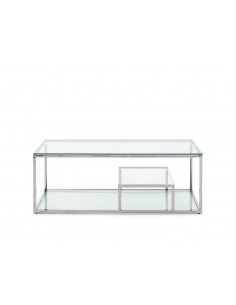 Mesa de centro de design Falky 45x120, vidro e aço inoxidável. 2