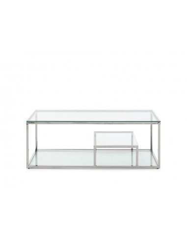 Mesa de centro De Diseño Falky 45x120, Cristal y acero inox.