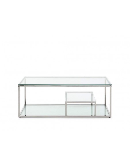 Mesa de centro de design Falky 45x120, vidro e aço inoxidável.