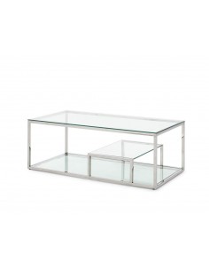 Mesa de centro de design Falky 45x120, vidro e aço inoxidável.