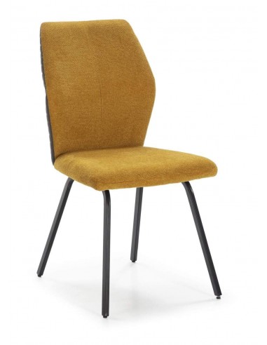 CADEIRA POL DE DESIGN, TECIDO E METAL PRETO.