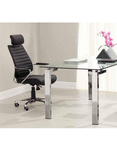 Desenha LAINEY 140 x 80, aço inox, mesa de jantar de vidro