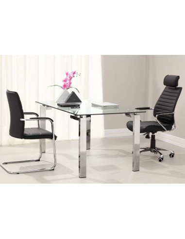 Mesa De Comedor De Diseño Yenila 140x80, Acero Inoxidable, Cristal