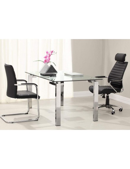 Mesa De Jantar Yenila 140x80, Aço Inoxidável, Vidro