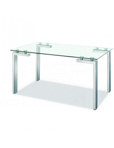 Mesa Comedor diseño Yenila 140x80, Cristal, cromado