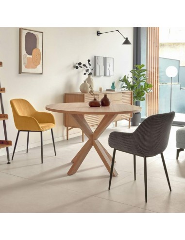 Mesa redonda ARYA 120, melamina natural, patas acero