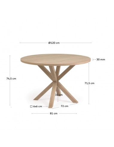 Mesa redonda ARYA 120, melamina natural, pernas aço