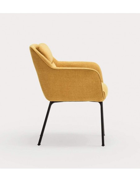 TEULAT CADEIRA DE DESIGN SADIRA, TECIDO MOSTARDA E METAL PRETO