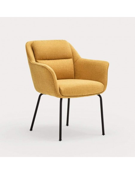 TEULAT SILLA DE DISEÑO SADIRA, TEJIDO MOSTAZA Y METAL NEGRO