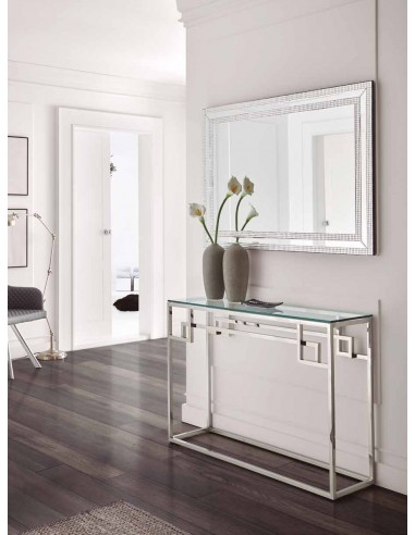 CONSOLE EM VIDRO E AÇO INOX, TÊMPERA.