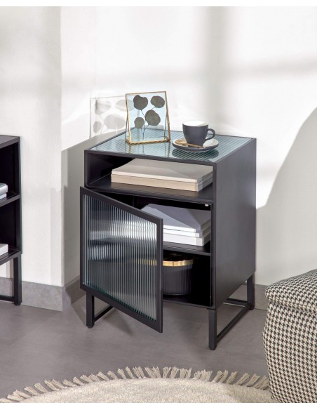 Mesa auxiliar Trixie 45x58, aço preto, Vidro