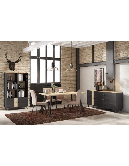 MESA DE JANTAR TEXAS 160X90 MELAMINA NATURAL, METAL PRETO. MESA DE JANTAR TEXAS 160X90 MELAMINA NATURAL, METAL PRETO.