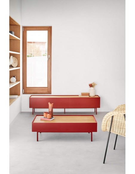 Teulat Mueble de TV Arista 180x40, roble, lacado Burdeos.