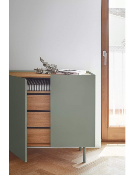 TEULAT APARADOR ARISTA 110x40, cajones Interiores lacado en verde claro.
