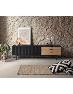 Teulat gabinete TV Sierra 180x40, carvalho, lacado a preto. 2