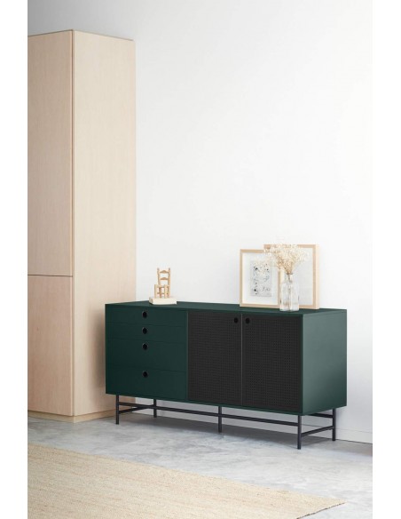 TEULAT APARADOR PUNTO 150x47, DM lacado verde y metal negro TEULAT APARADOR PUNTO 150x47, DM lacado verde y metal negro