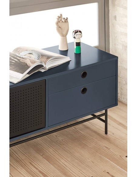 TEULAT armário TV ponto 180X40, DM lacado azul e metal preto TEULAT armário TV ponto 180X40, DM lacado azul e metal preto