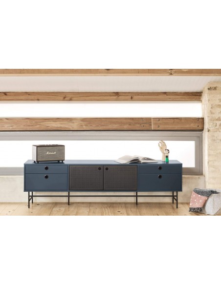 TEULAT armário TV ponto 180X40, DM lacado azul e metal preto TEULAT armário TV ponto 180X40, DM lacado azul e metal preto