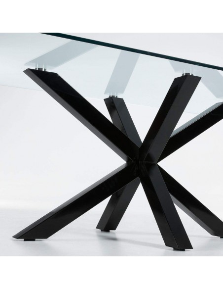 Mesa de design Arya 160x90, vidro e pernas de aço com acabamento preto Mesa de design Arya 160x90, vidro e pernas de aço com acabamento preto