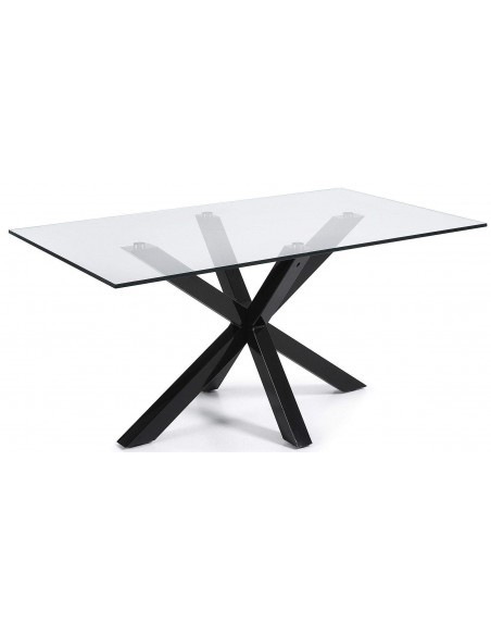 Mesa de diseño Arya 160x90, cristal y patas de acero acabado negro