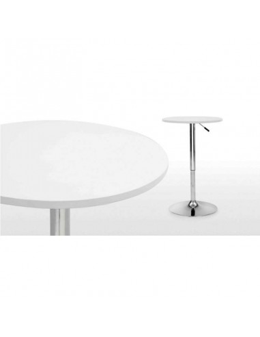 Mesa alta de cocina Label 70, Elevable, tapa madera bilaminada soft blanca