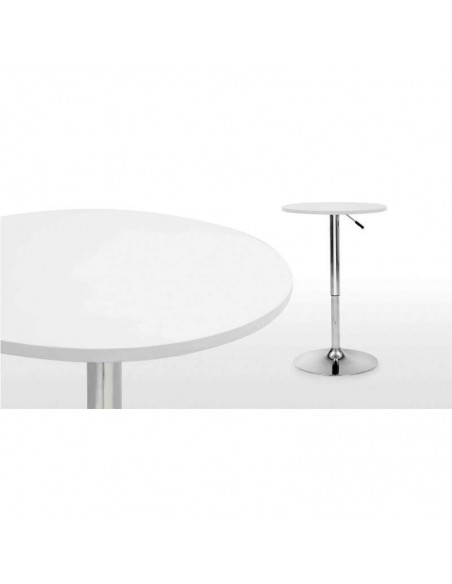 Mesa alta de cocina Label 70, Elevable, tapa madera bilaminada soft blanca