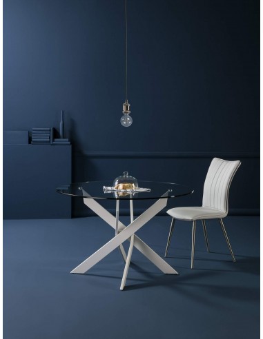 Mesa redonda Thur 120, cristal, patas metal...