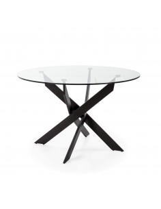 Thur 120 Mesa redonda de cristal, patas metal negro