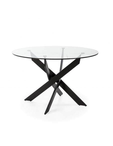 Thur 120 Mesa redonda de cristal, patas metal negro
