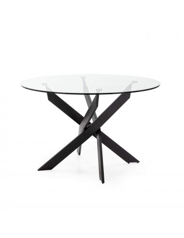 Thur 120 Mesa redonda de cristal, patas metal...