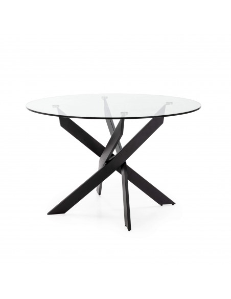 Mesa de Jantar Redonda Thur 120, tampo de vidro e metal preto