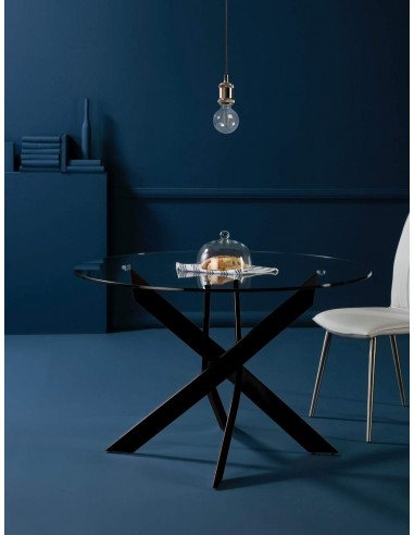 Thur 120 Mesa redonda de cristal, patas metal...