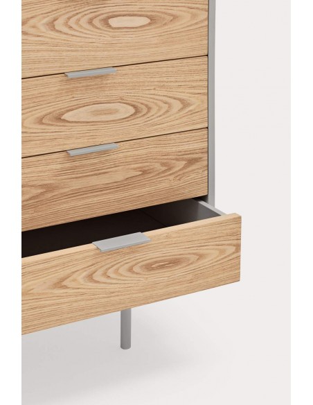 Aparador Teulat SIERRA 160x47, MDF lacado cinza e folheado de carvalho