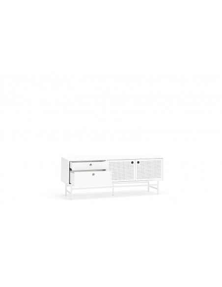 Móvel de TV TEULAT PUNTO 140x40, MDF lacado e metal branco